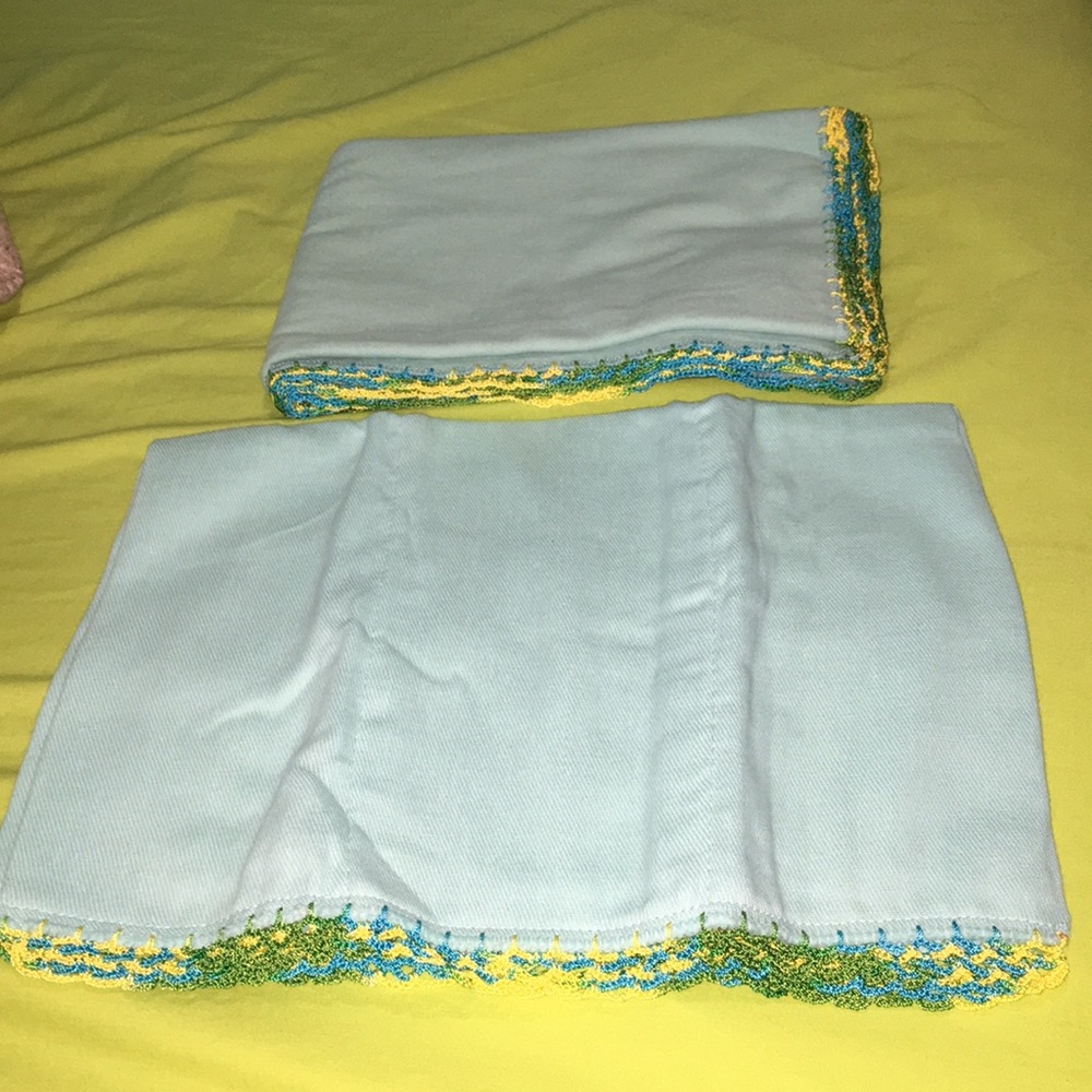 Handmade blue bib and blanket set